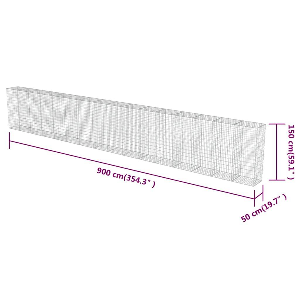 vidaXL Gabionenwand mit Abdeckung Verzinkter Stahl 900×50×150 cm