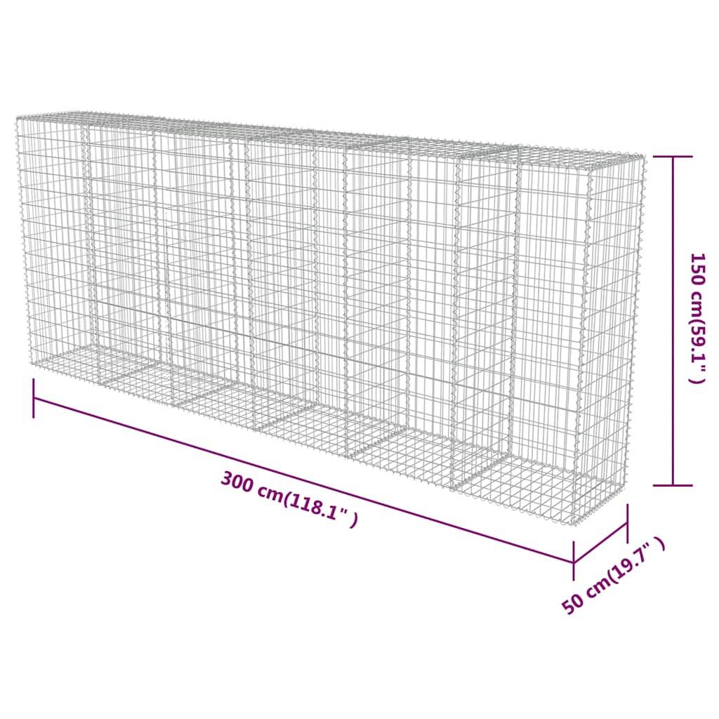 vidaXL Gabionenwand mit Abdeckung Verzinkter Stahl 300×50×150 cm