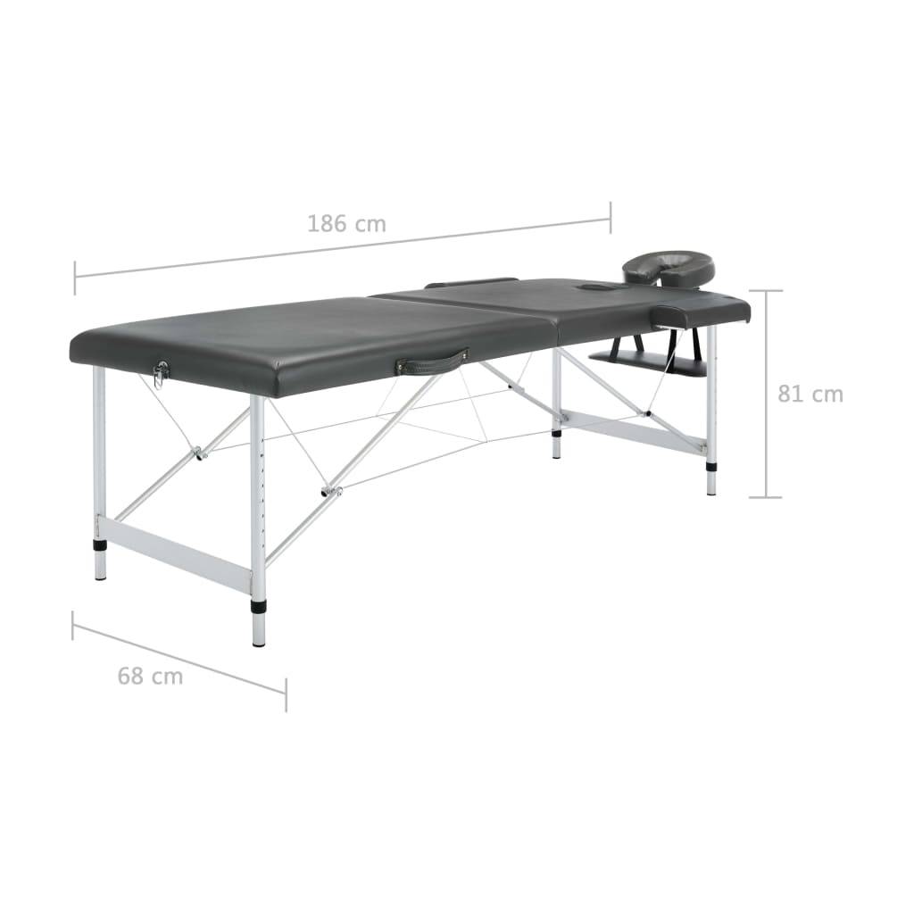 vidaXL Massageliege 2-Zonen Aluminiumgestell Anthrazit 186x68 cm