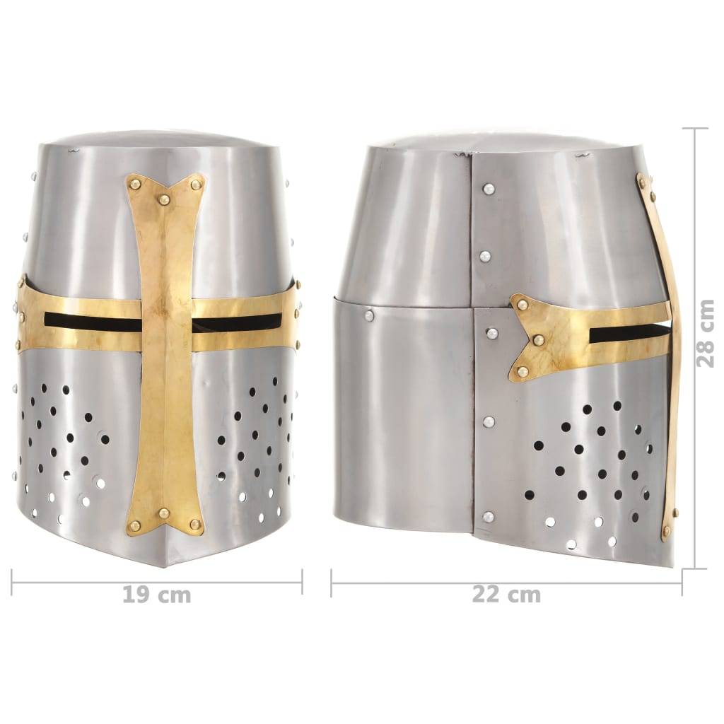 vidaXL Mittelalterlicher Kreuzritter-Helm Antik Replik LARP Silbern Stahl