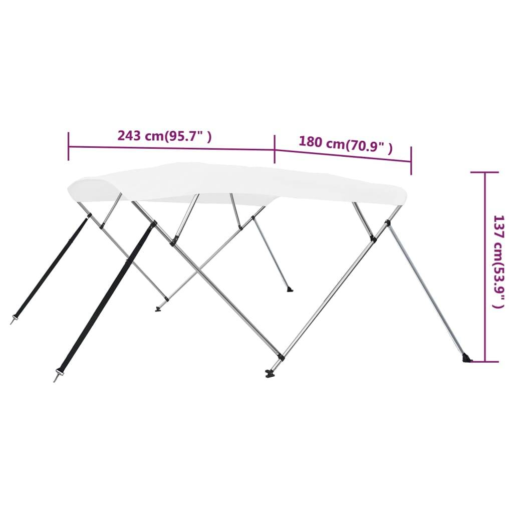 vidaXL 4-Bow Bimini Top Weiß 243x180x137 cm