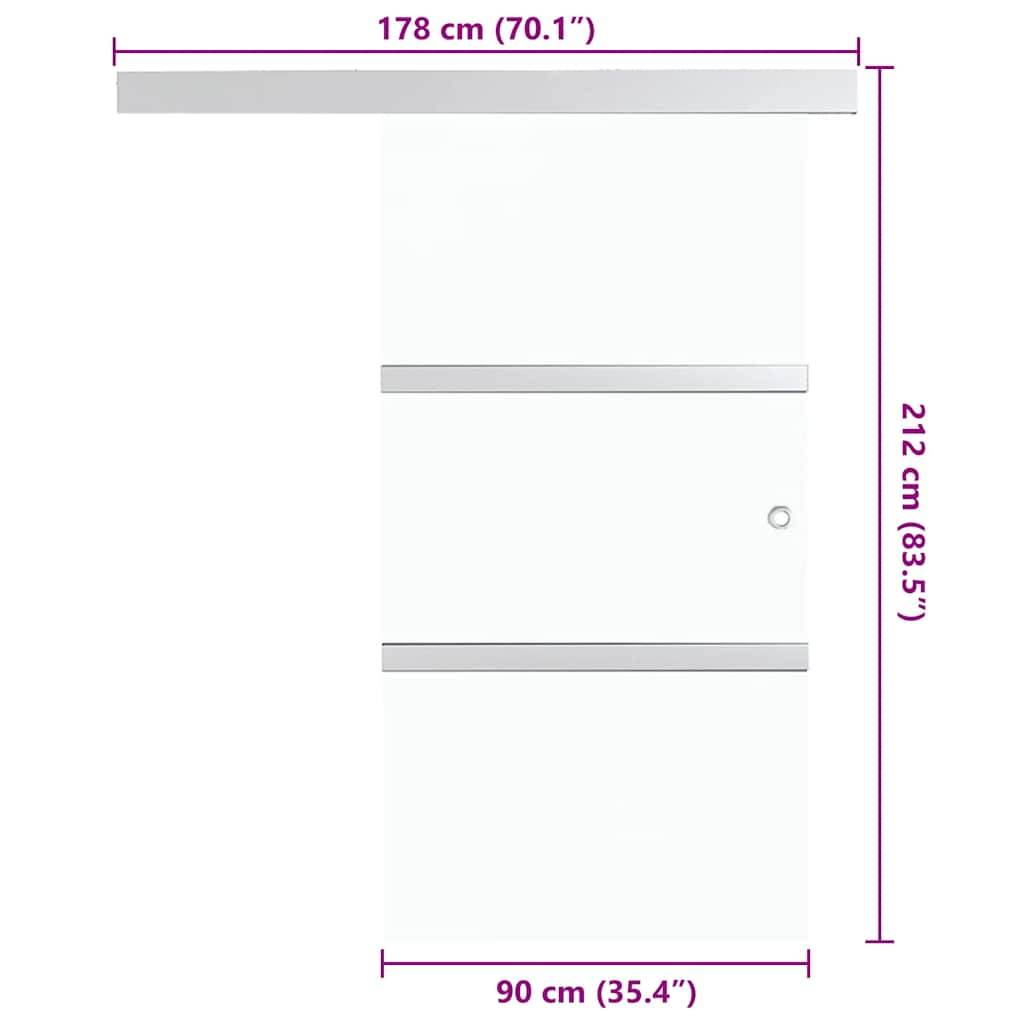 vidaXL Schiebetür ESG-Glas und Aluminium 90x212 cm Silbern