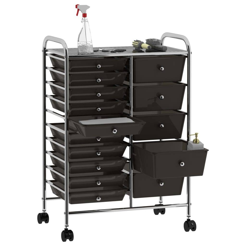 vidaXL XXL Schubladenwagen mit 15 Schubladen Schwarz Kunststoff