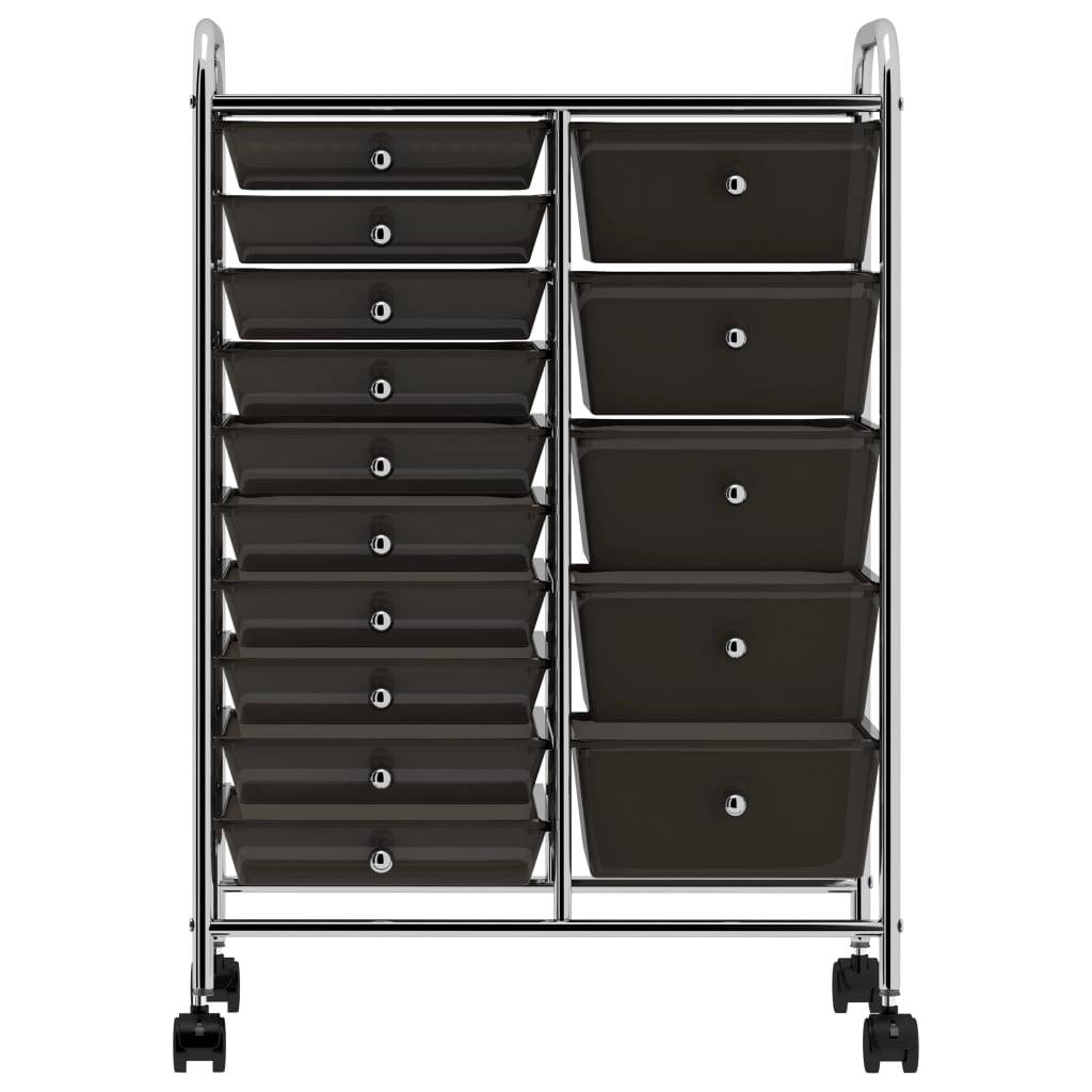 vidaXL XXL Schubladenwagen mit 15 Schubladen Schwarz Kunststoff