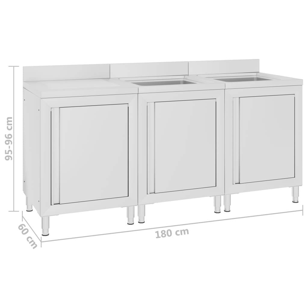 vidaXL Gastro-Spülenunterschrank 180x60x96 cm Edelstahl