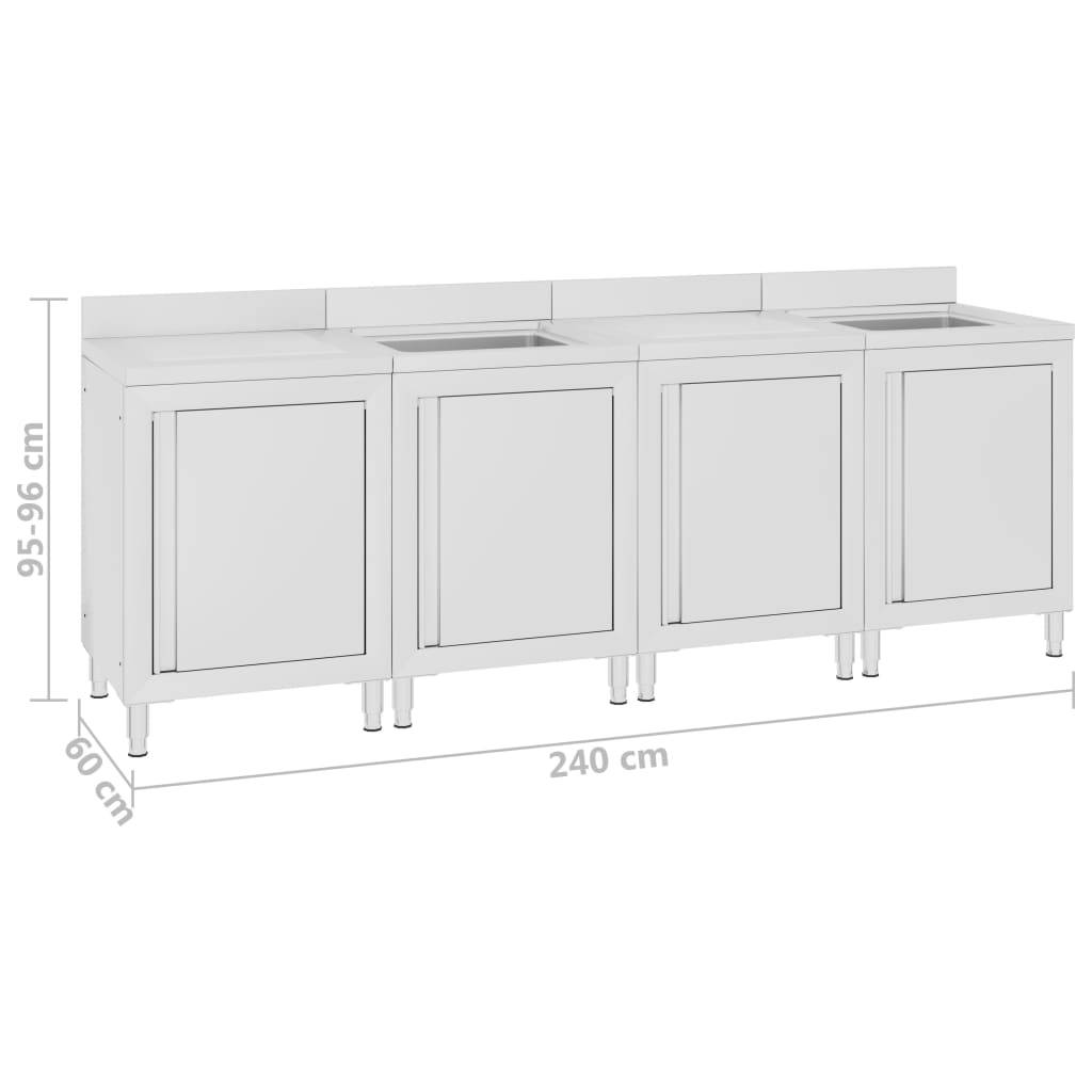 vidaXL Gastro-Spülenunterschrank 240x60x96 cm Edelstahl