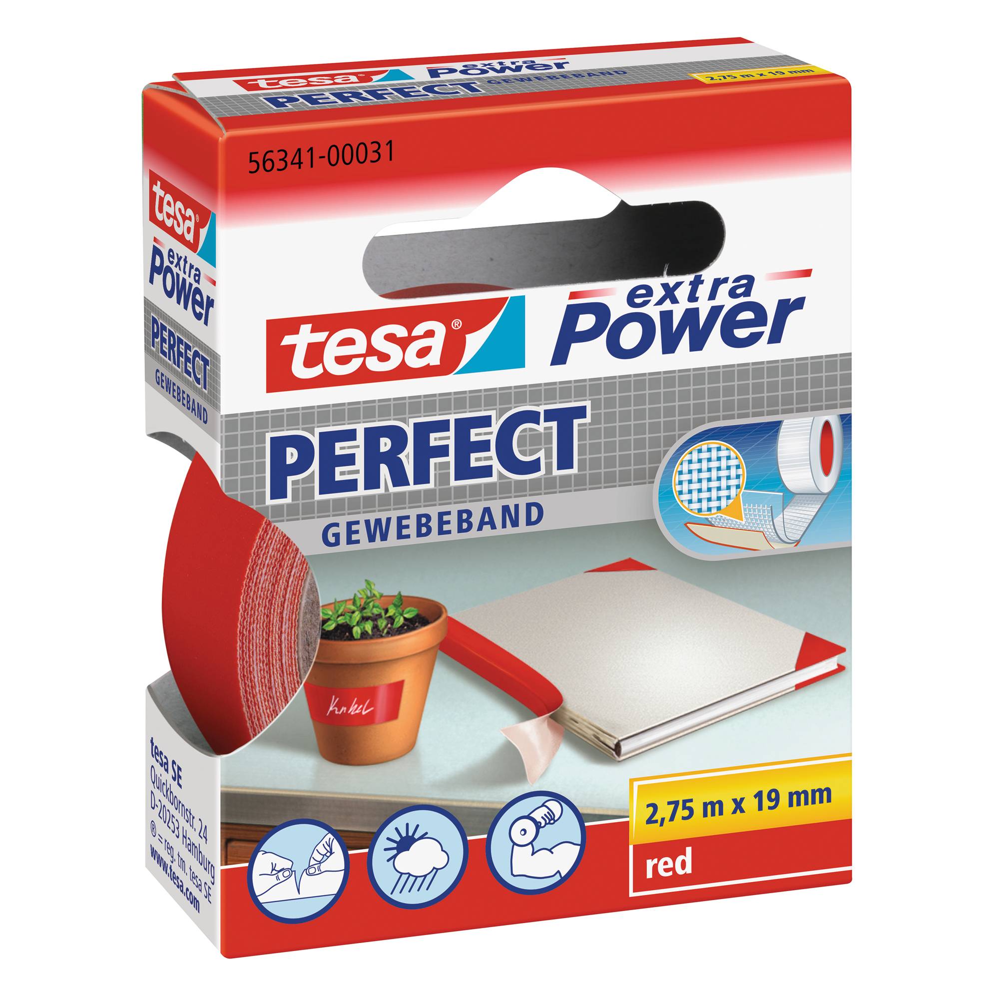 tesa Gewebeband Extra Power Perfect 56341-00031 19mmx2,75m rot