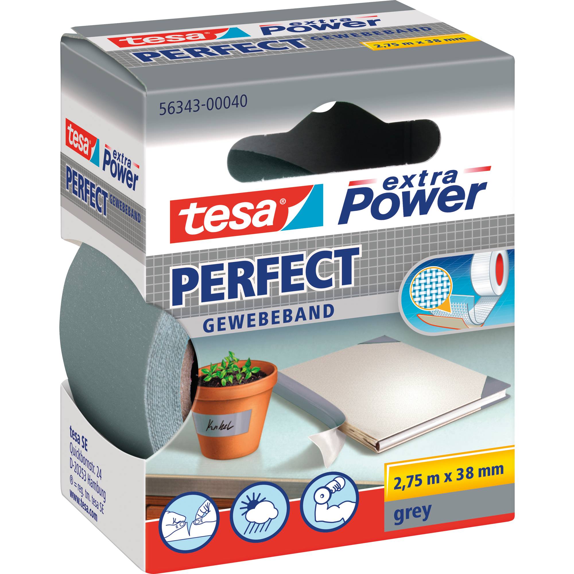 tesa Gewebeband extra Power Perfect 56343-00040 38mmx2,75m grau