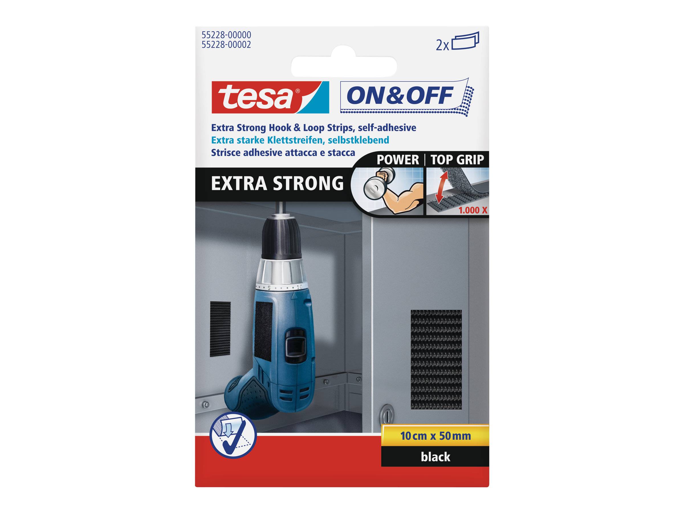 Tesa On & Off - Montagekleber - 5 x 10 cm - Schwarz (Packung mit 2)