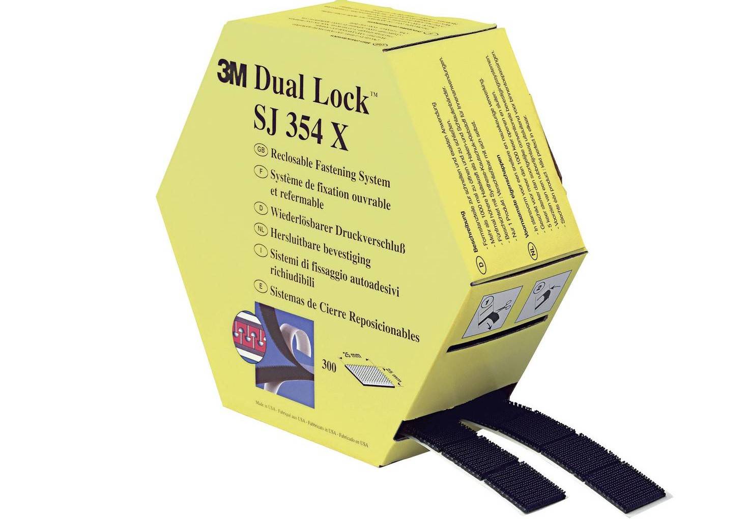 3M™ Dual Lock™ Flexibler Druckverschluss SJ354-Serie, SJ354X, Schwarz, 25 mm x 5 m, 5.7 mm, 40 Köpfe/cm², Innenbereich,