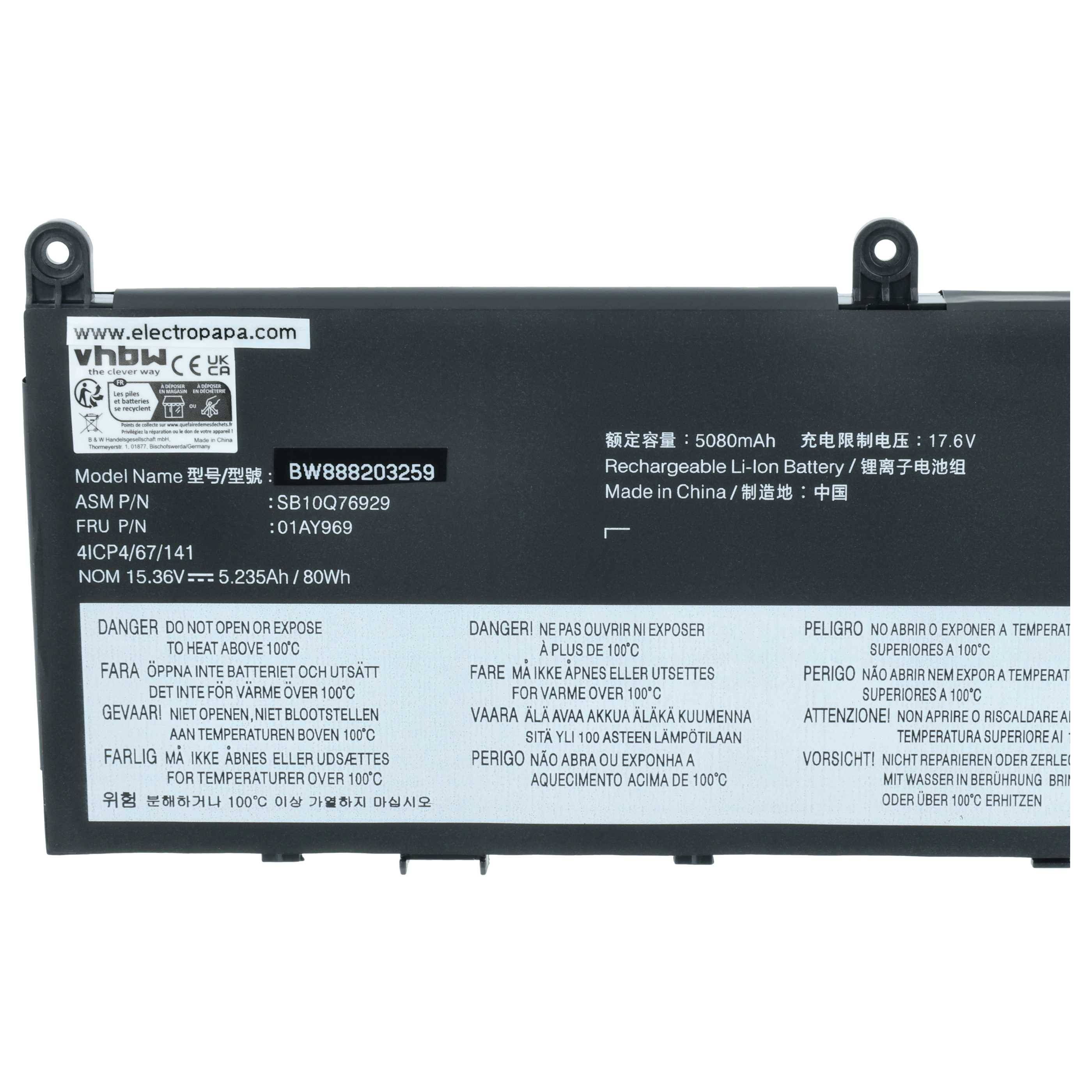 vhbw Akku kompatibel mit Lenovo ThinkPad P1 20MDA00DCD, 20MD002LUS, Gen 1, 20MD000SGE Notebook (5150 mAh, 13,56 V, Li-Polymer)