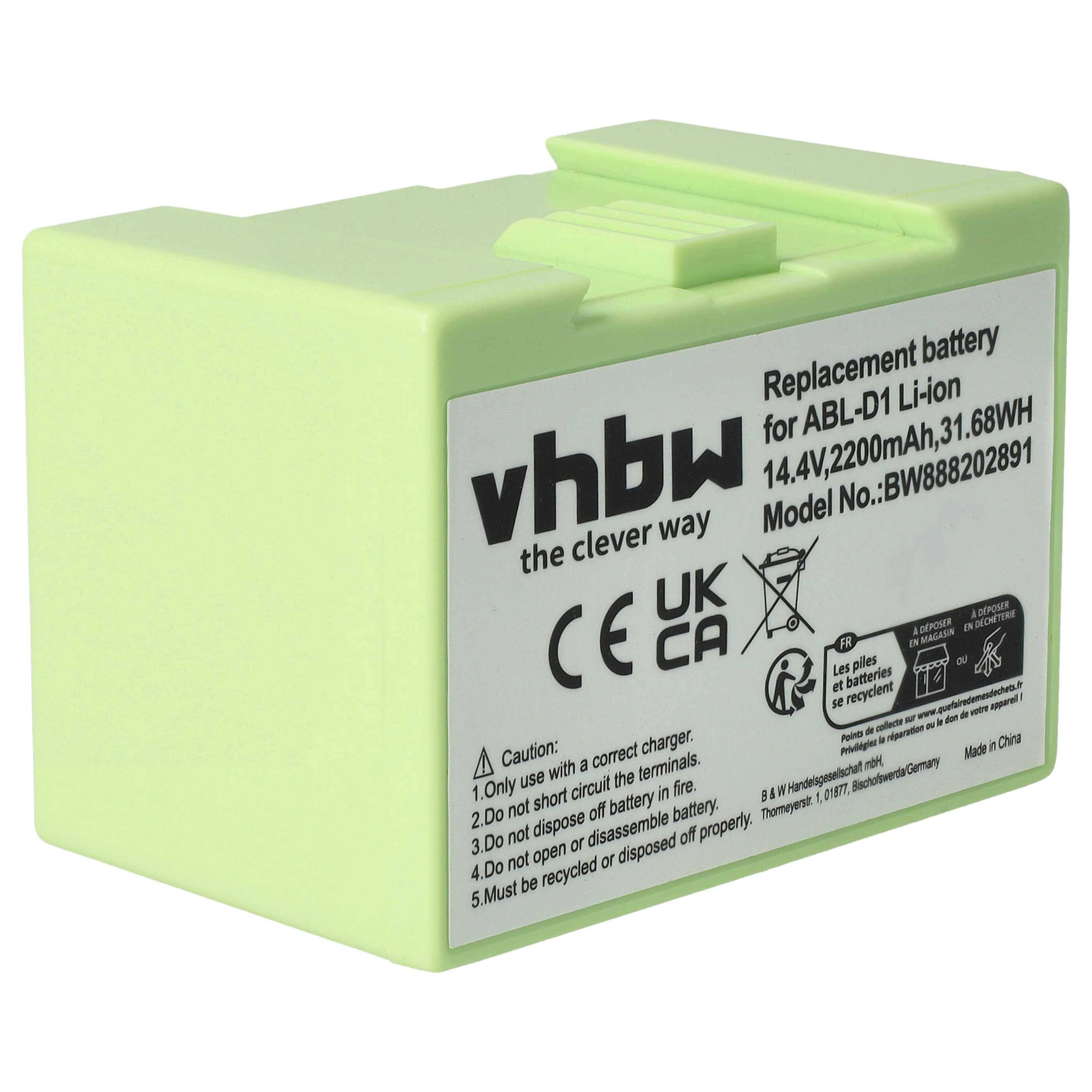 vhbw Akku kompatibel mit iRobot Roomba e619240, e6134, e619840, e6198, e619820, i31502F Saugroboter Grau (2200 mAh, 14,4 V, Li-Ion)
