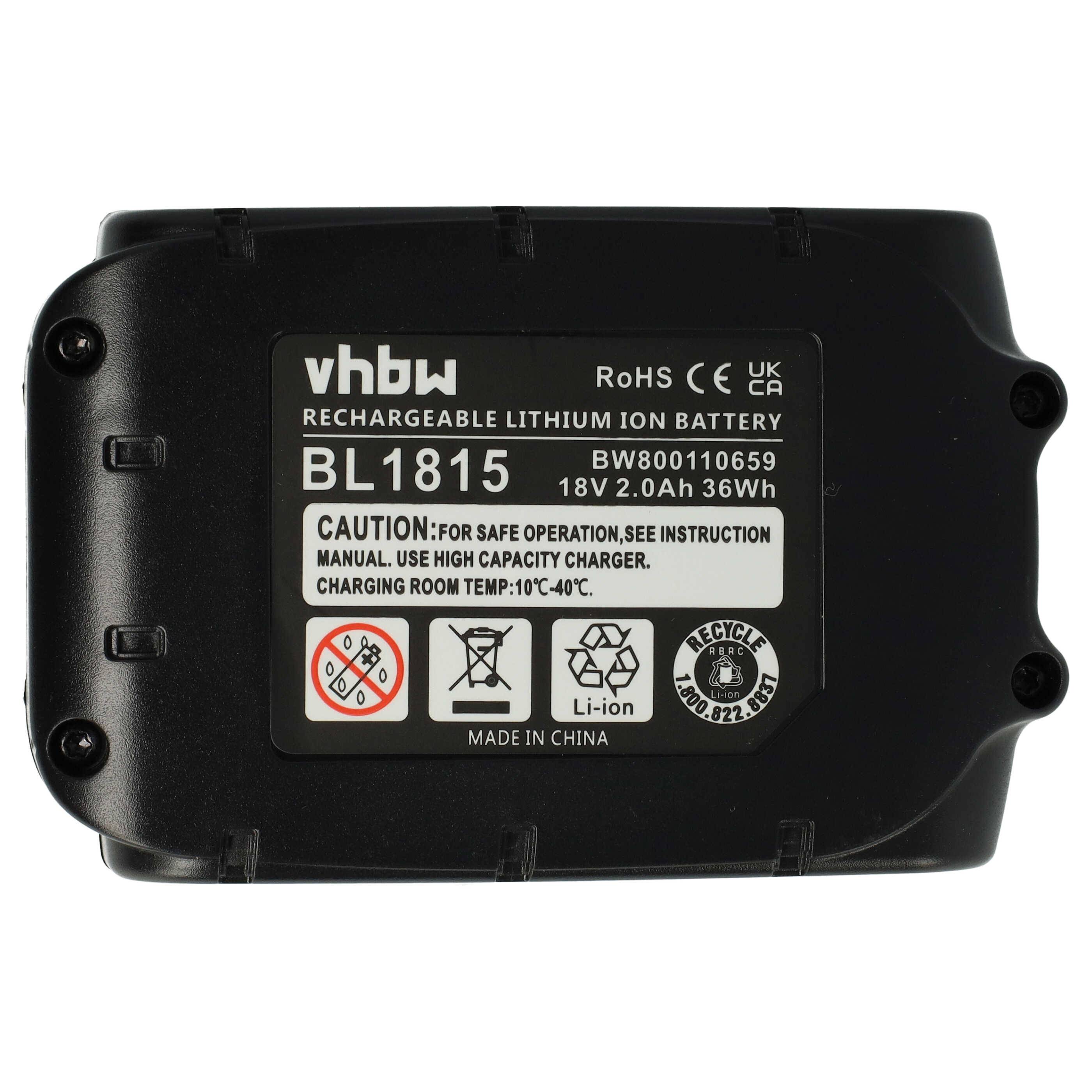 vhbw Akku kompatibel mit Makita BHP451Z, BHP451SFE, BHP452HW, BHP452, BHP452SHE, BHP452RFE Elektrowerkzeug (2000 mAh, Li-Ion, 18 V)