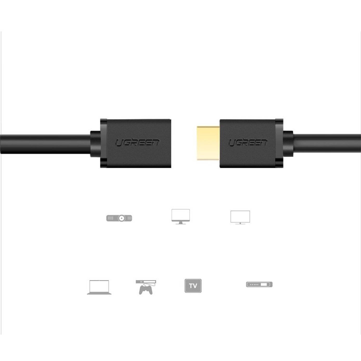 Ugreen 1m Kabel HDMI Verlängerungskabel (weiblich) - HDMI (männlich) 19 Pin 1.4v 4K 60Hz 30AWG schwarz