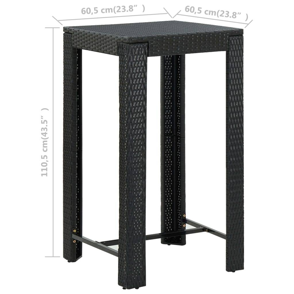 vidaXL Garten-Bartisch Schwarz 60,5x60,5x110,5 cm Poly Rattan