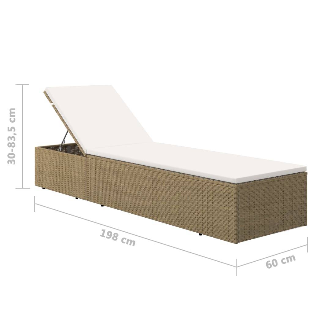 vidaXL Sonnenliege Poly Rattan Braun und Cremeweiß