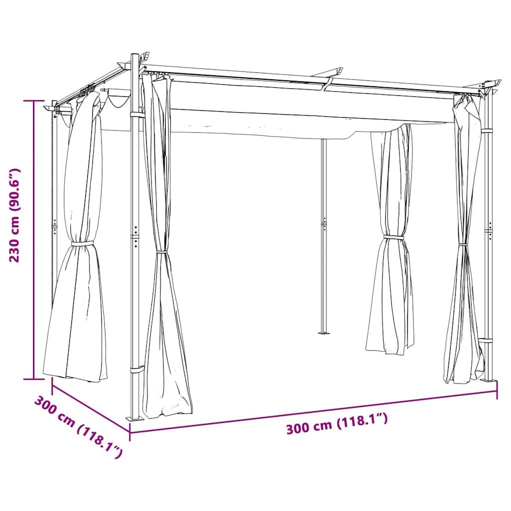 vidaXL Pavillon mit Vorhängen 3x3 m Taupe Stahl