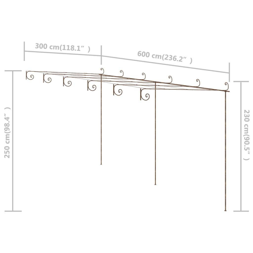vidaXL Garten-Pergola Antik-Braun 6x3x2,5 m Eisen