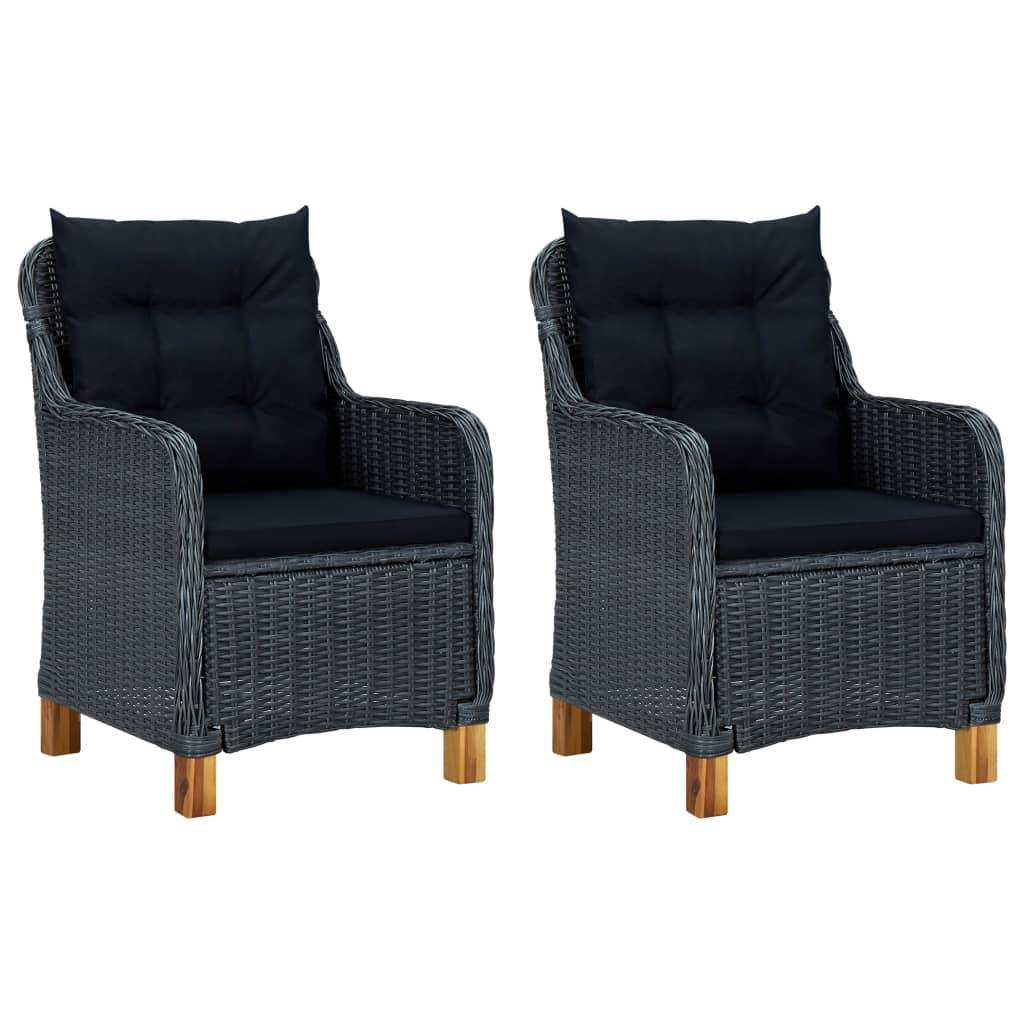 vidaXL Gartenstühle mit Kissen 2 Stk. Poly Rattan Dunkelgrau