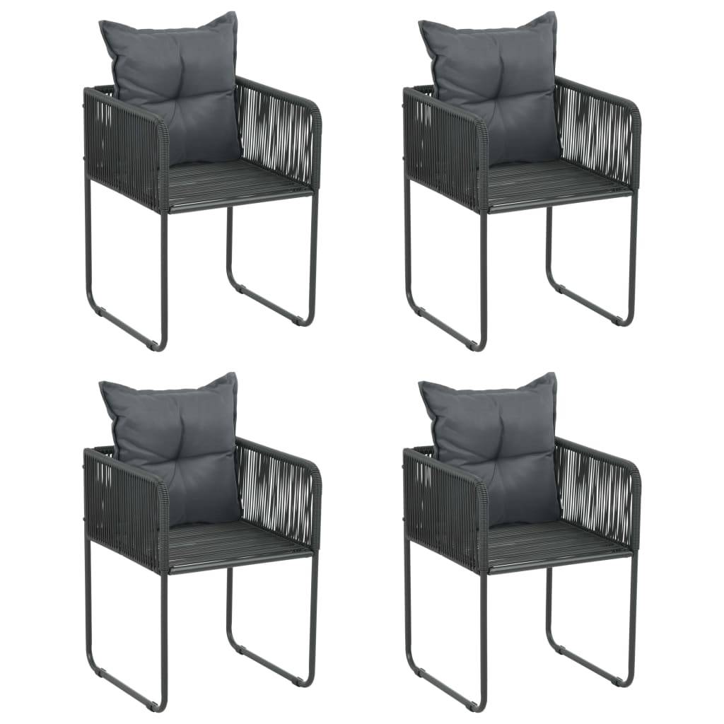 vidaXL Gartenstühle 4 Stk. mit Kissen Poly Rattan Schwarz
