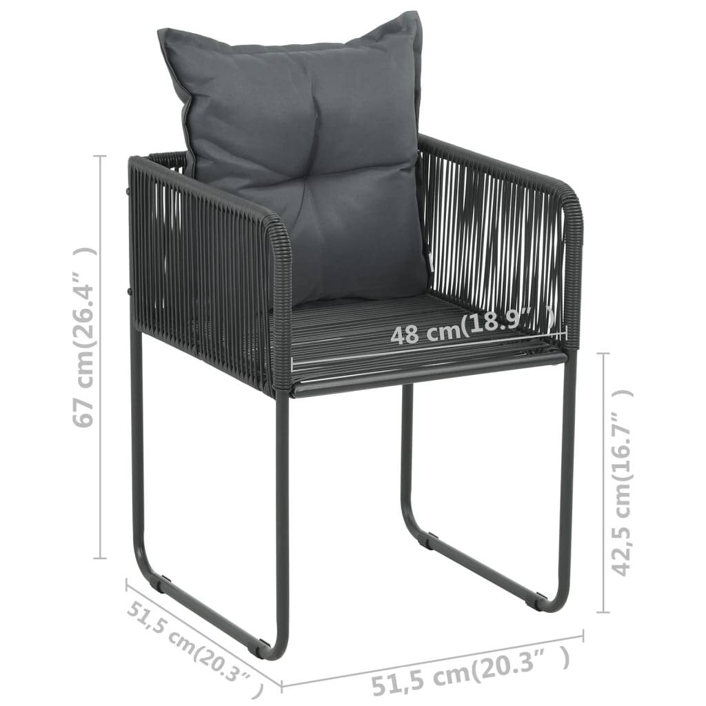 vidaXL Gartenstühle 6 Stk. mit Kissen Poly Rattan Schwarz