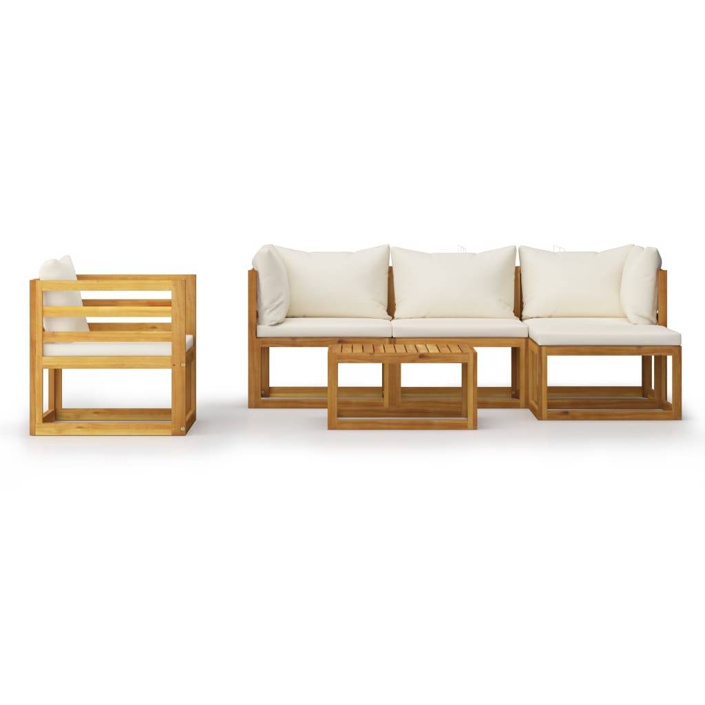 vidaXL 6-tlg. Garten-Lounge-Set mit Auflagen Creme Massivholz Akazie