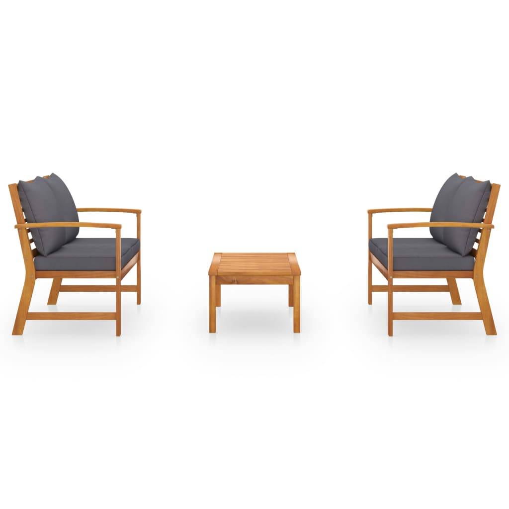vidaXL 3-tlg. Garten-Lounge-Set mit Auflagen Massivholz Akazie