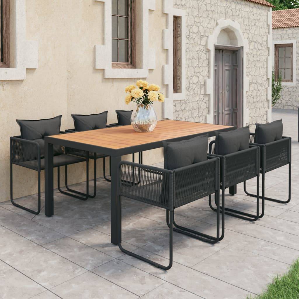 vidaXL 7-tlg. Garten-Essgruppe PVC Rattan Schwarz und Braun