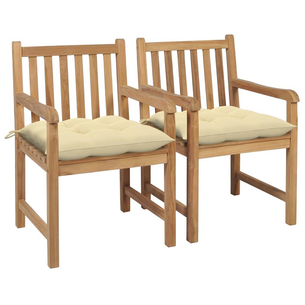 vidaXL Gartenstühle 2 Stk. mit Cremeweißen Kissen Massivholz Teak