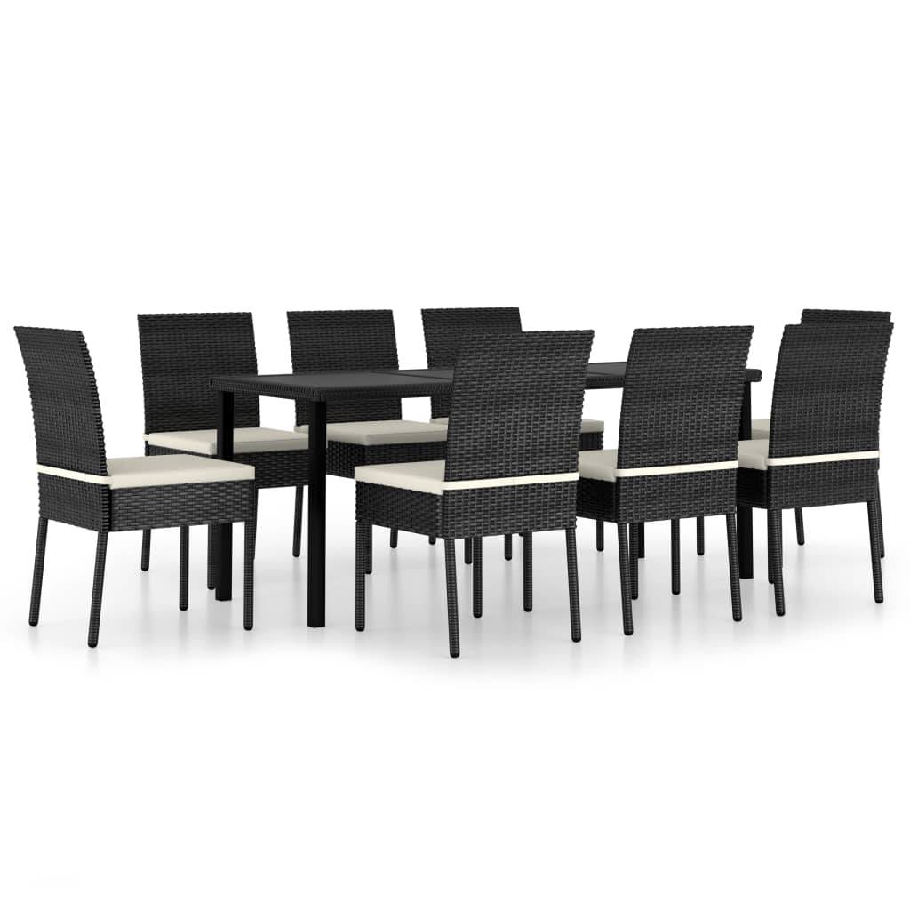 vidaXL 9-tlg. Garten-Essgruppe Poly Rattan Schwarz