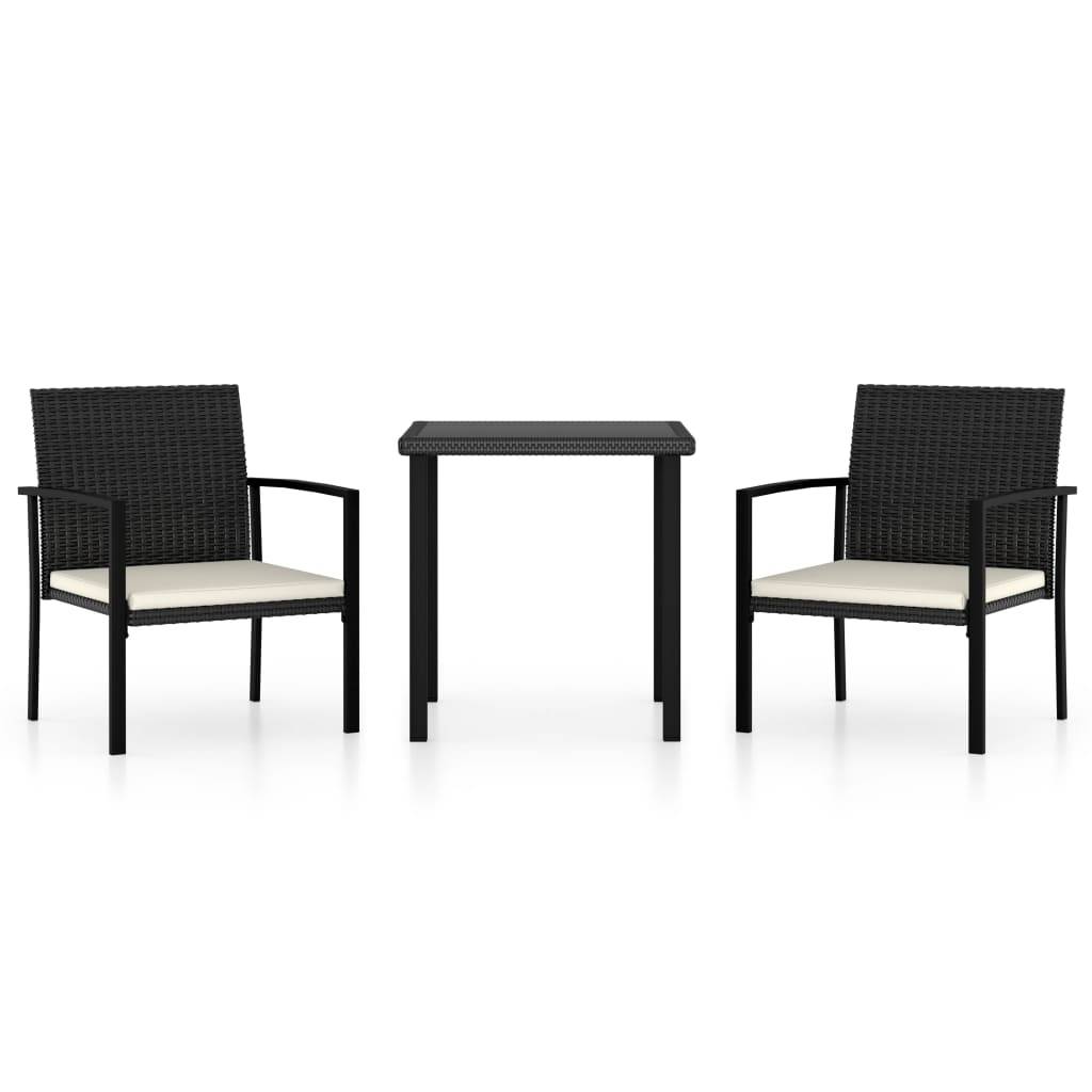 vidaXL 3-tlg. Garten-Essgruppe Poly Rattan Schwarz
