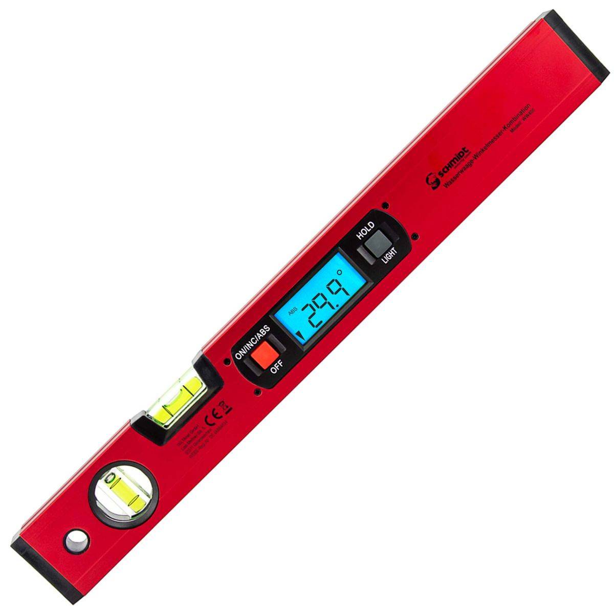 SCHMIDT security Tools Elektronik Wasserwaage Winkelmesser - Neigungsmesser - digital LCD-Anzeige - Kombimessgerät - Gradmesser-Wasserwaage - Vertik