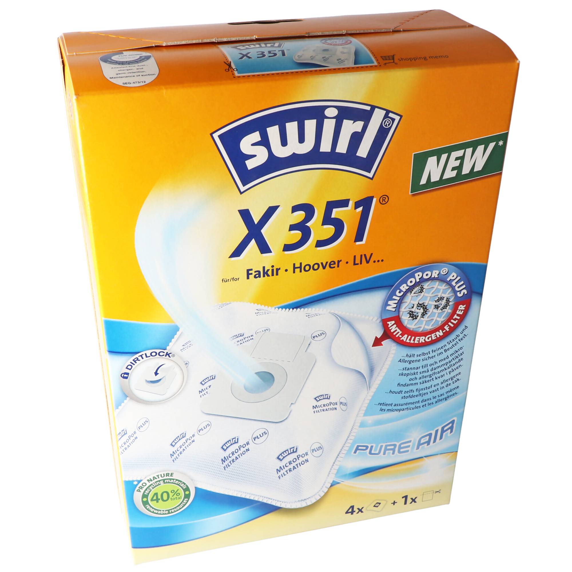 Swirl Staubsaugerbeutel X351 (X350) MicroPor Plus für Hoover und LIV Staubsauger
