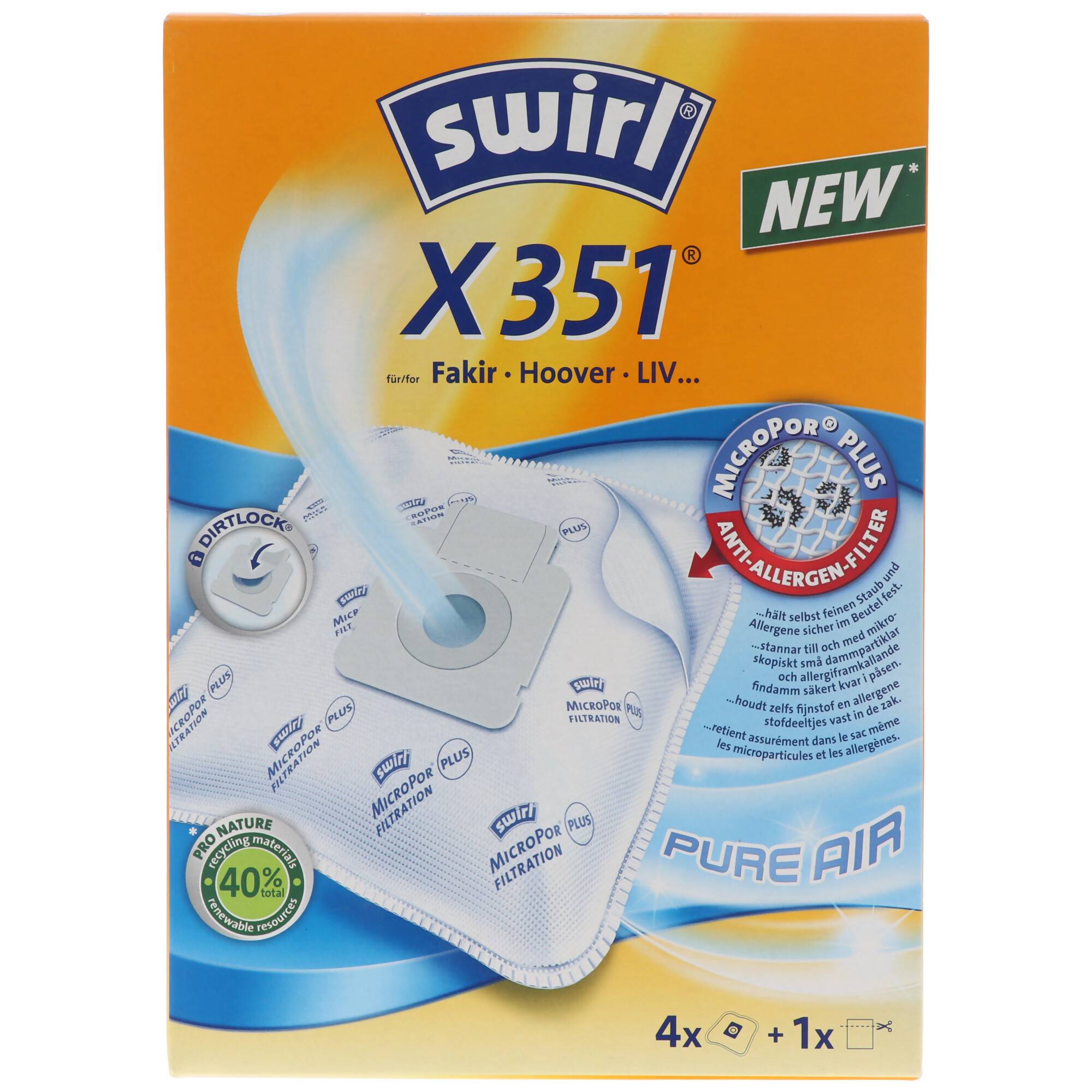 Swirl Staubsaugerbeutel X351 (X350) MicroPor Plus für Hoover und LIV Staubsauger
