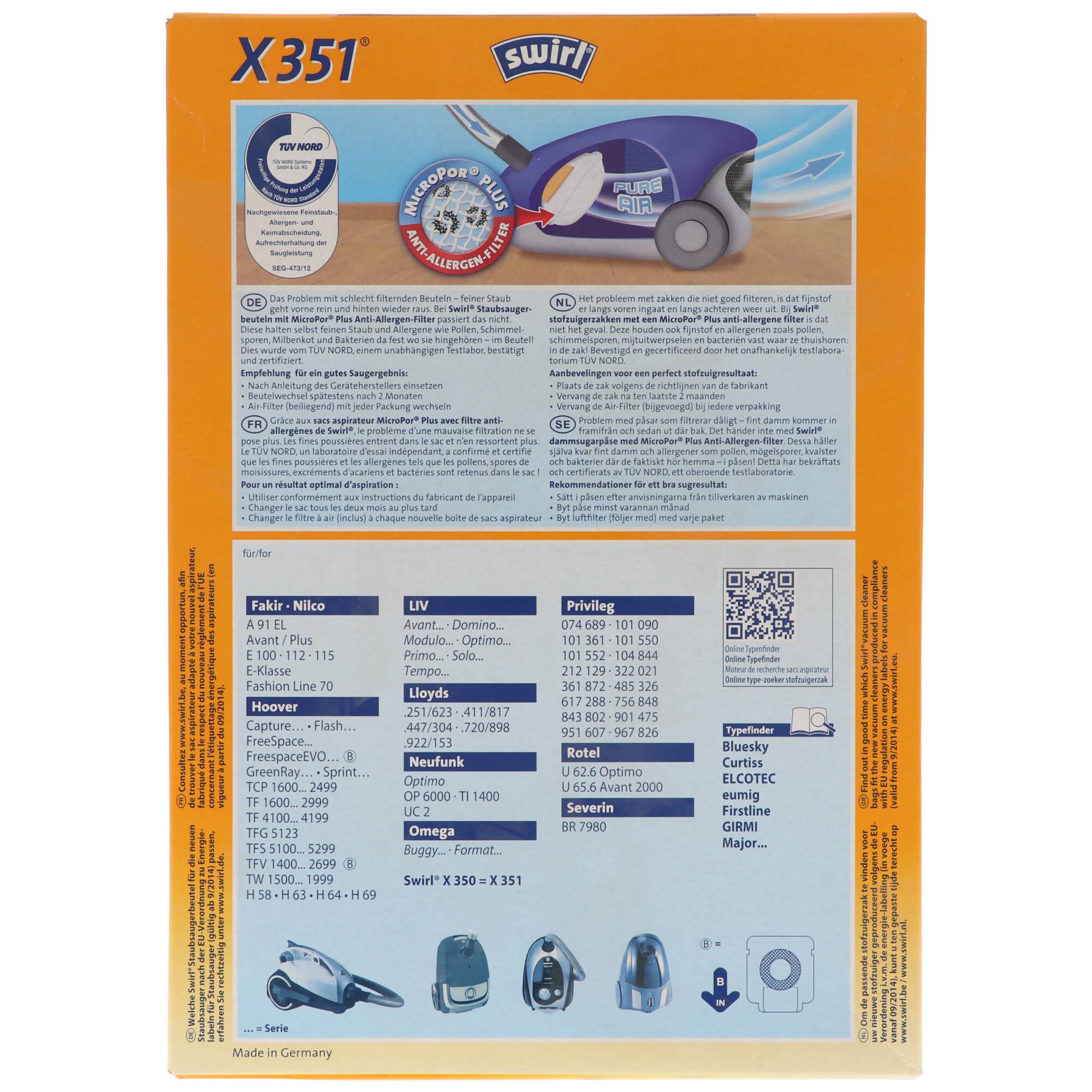 Swirl Staubsaugerbeutel X351 (X350) MicroPor Plus für Hoover und LIV Staubsauger