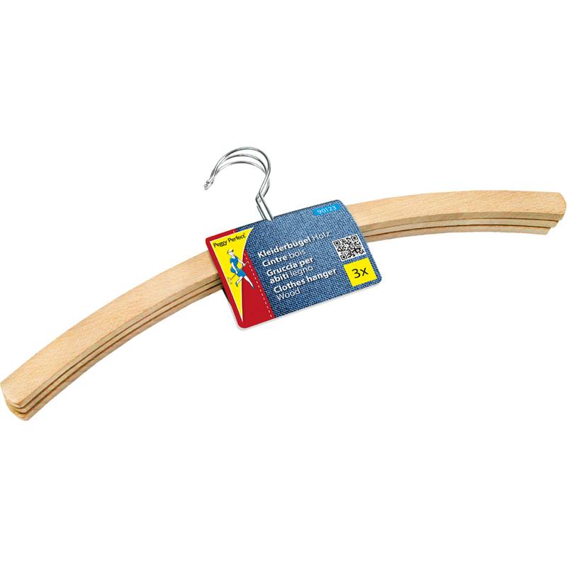 Peggy Perfect Holz-Kleiderbügel ohne Steg, natur, 3er Pack