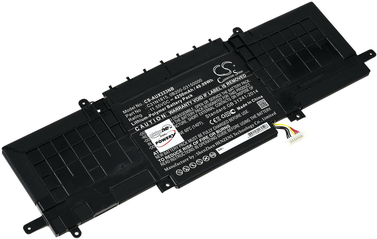 Powery Akku für Laptop Asus ZenBook 13 UX333FA-A4011t, 11,55V, Li-Polymer
