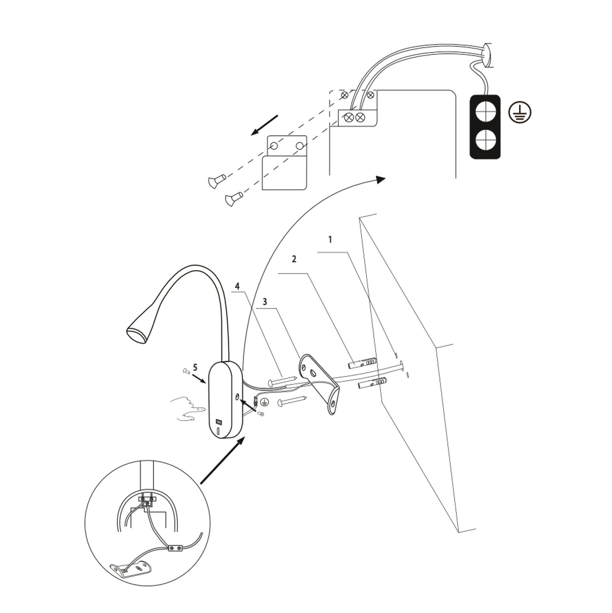 kalb | Tulipano II LED Bettleuchte 4.5W Leseleuchte Bettlampe USB Ladefunktion schwarz od. weiss