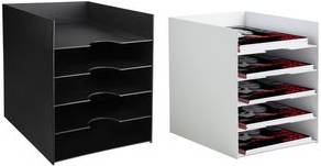 PAPERFLOW Sortierstation Formularbox, 5 Fächer, schwarz aus Polystyrol, stapelbar, jedes Fach mit Griffmulde,