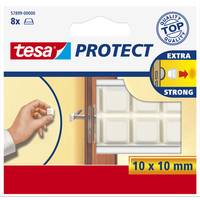 Packung mit tesa Protect extra-starken Haftungspuffern, mit 8 durchsichtigen Pads zur Dämpfung von Türen oder Möbelkanten, Größe 10 x 10 mm.
