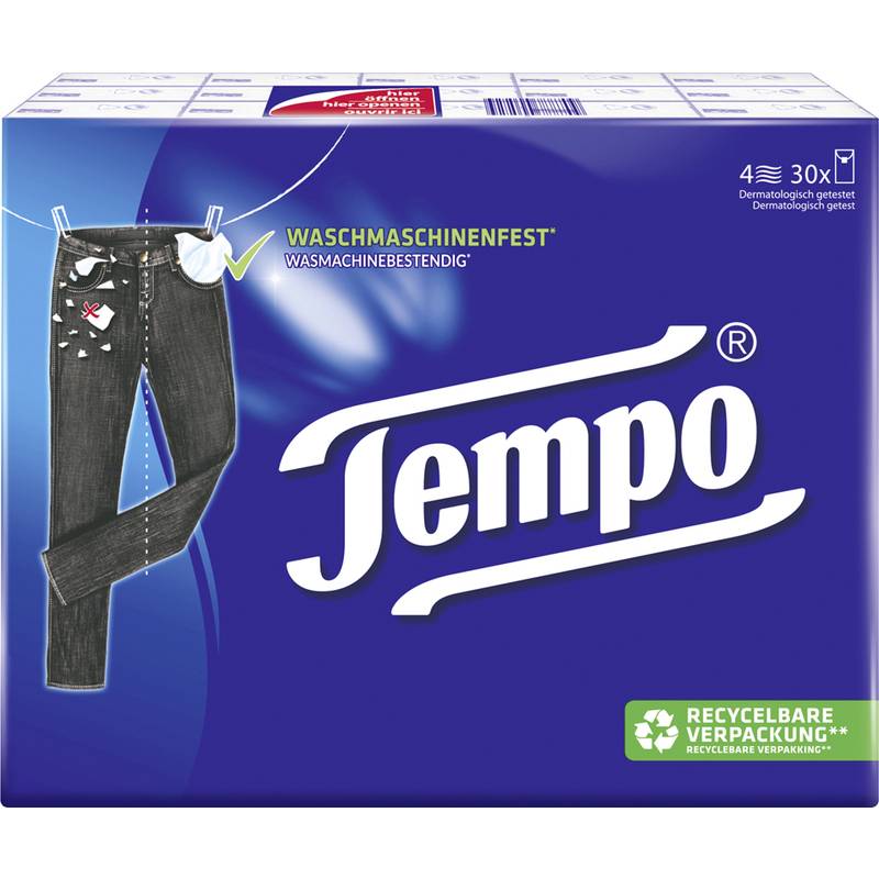 Tempo Taschentücher Klassik, 4-lagig, weiß, 30er Pack