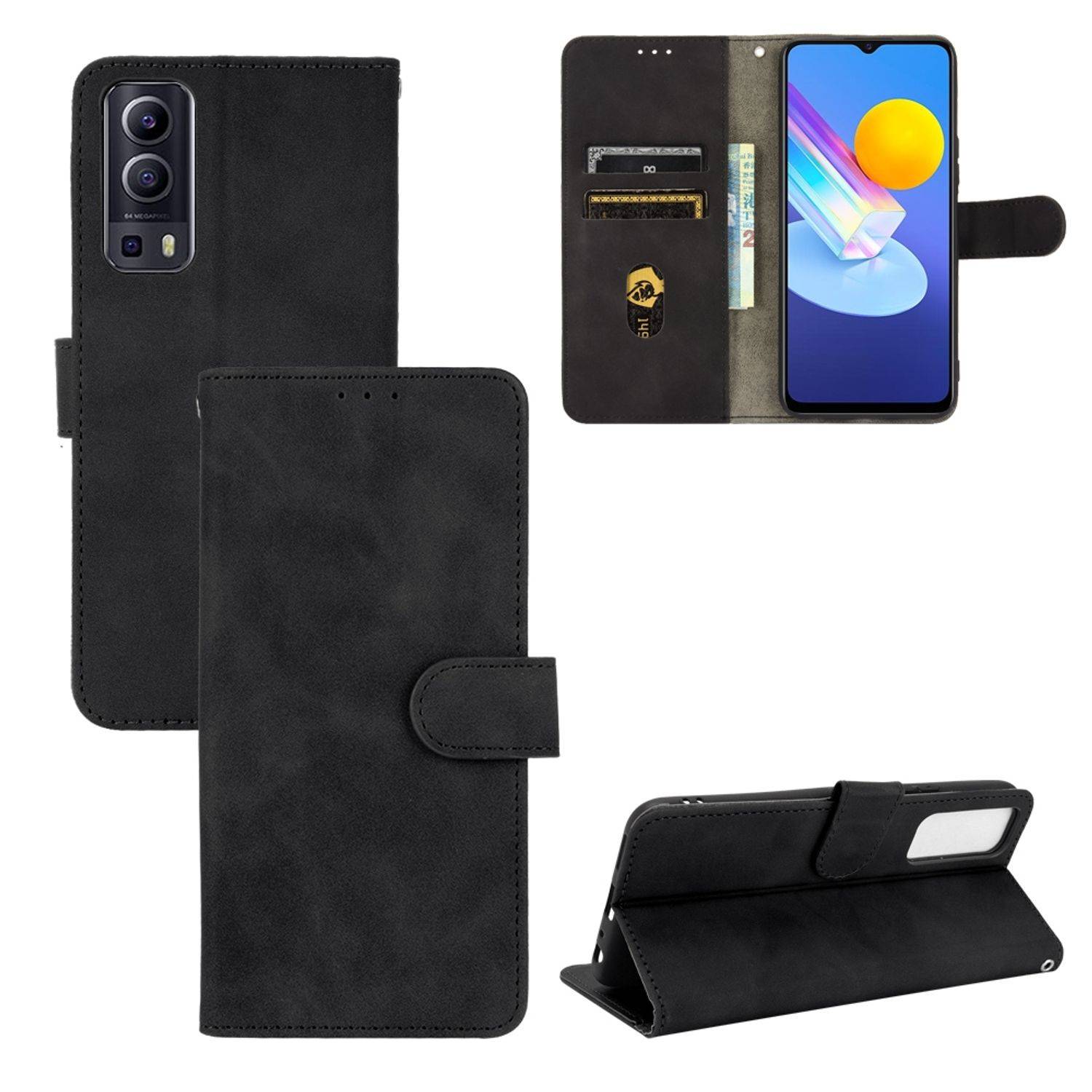 Vivo Y72 5G Handyhülle Bookcover Schwarz