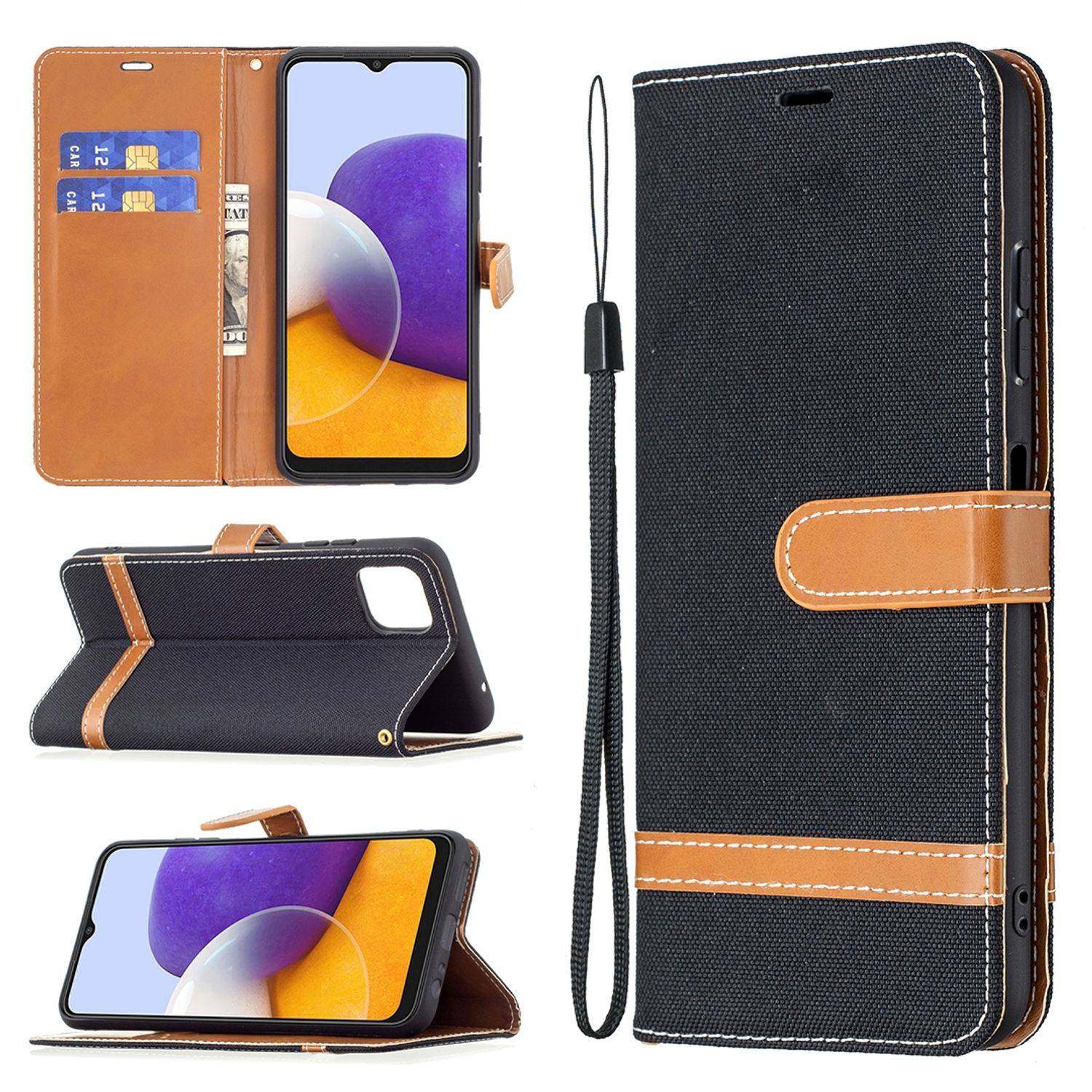 Hülle kompatibel mit Samsung Galaxy A22 5G Kunstleder Handyhülle - Handy Case Schwarz