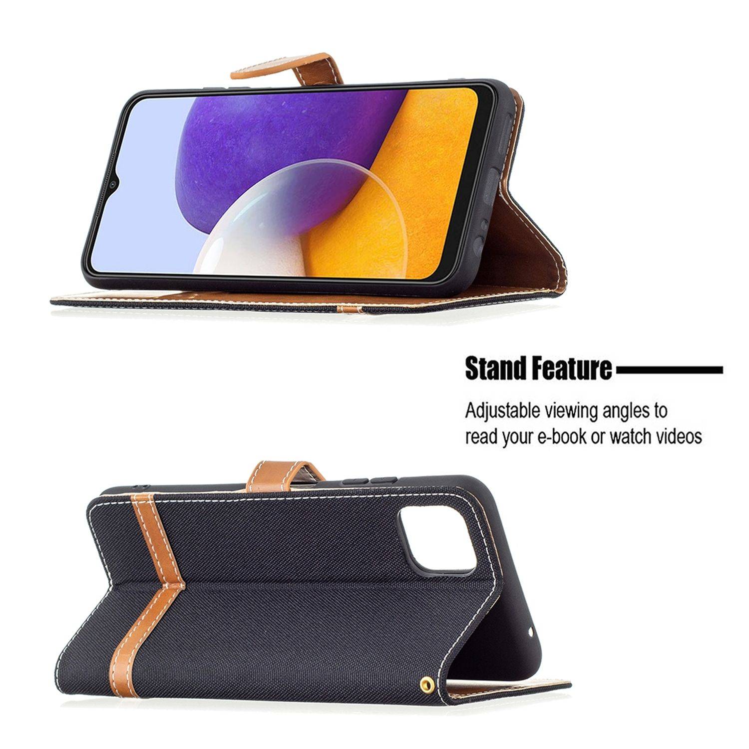 Hülle kompatibel mit Samsung Galaxy A22 5G Kunstleder Handyhülle - Handy Case Schwarz