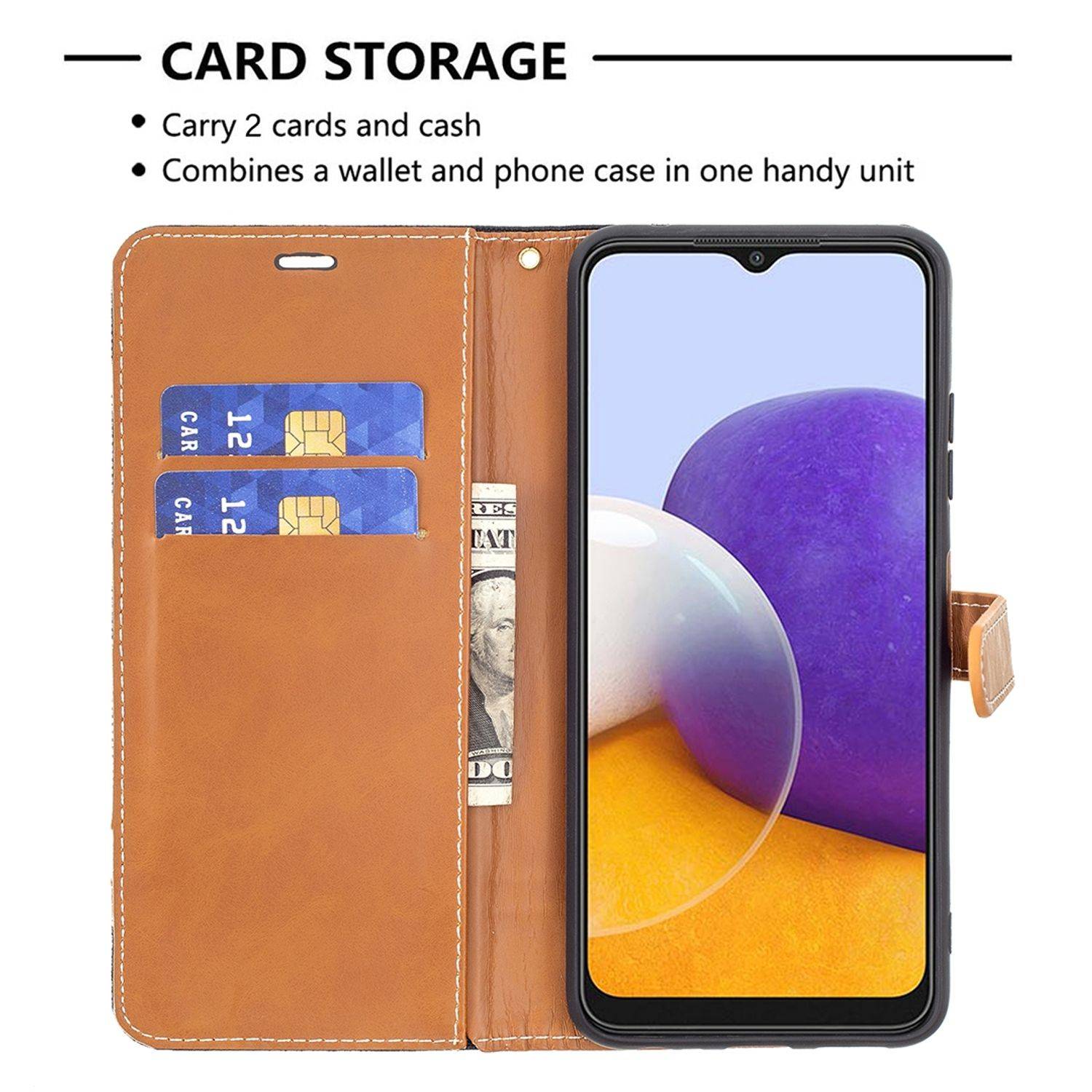 Hülle kompatibel mit Samsung Galaxy A22 5G Kunstleder Handyhülle - Handy Case Schwarz