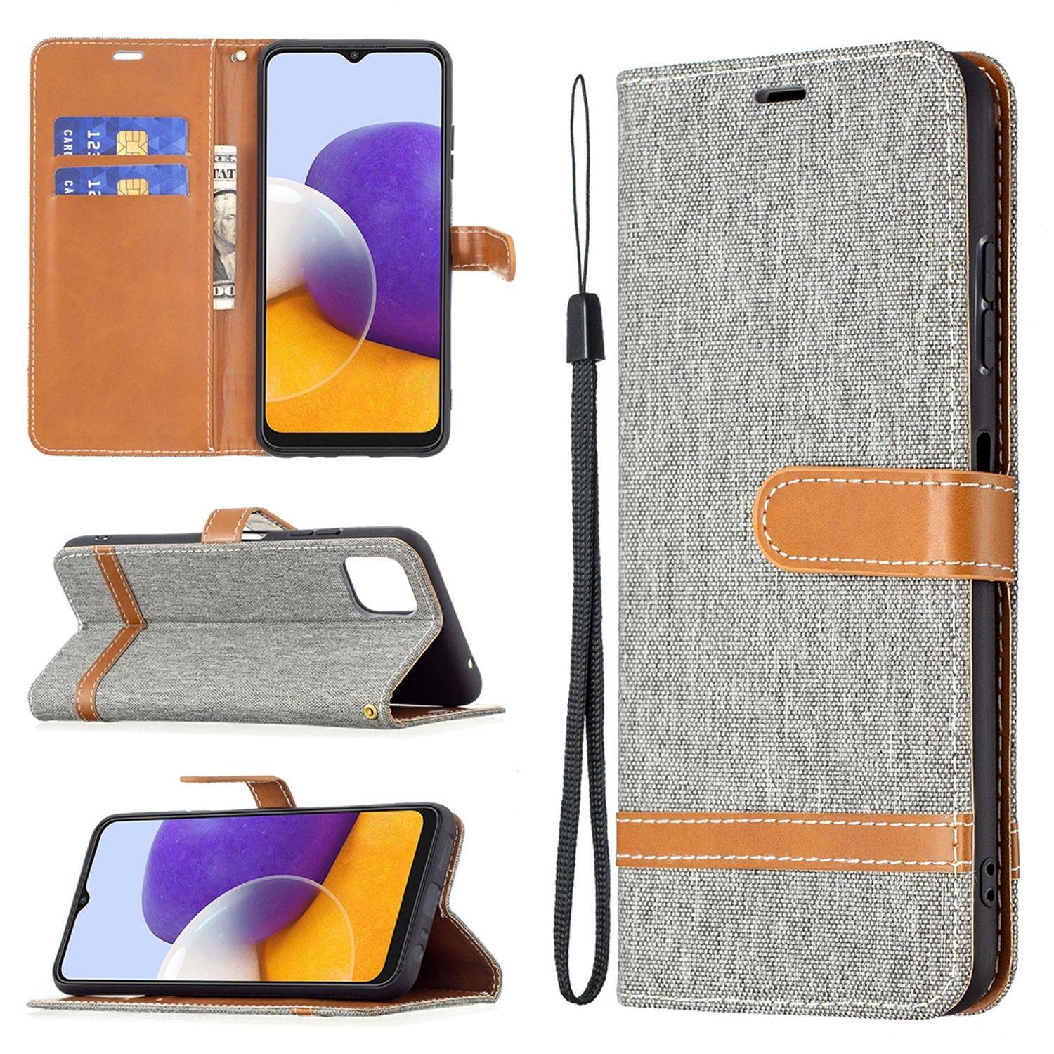 Hülle kompatibel mit Samsung Galaxy A22 5G Kunstleder Handyhülle - Handy Case Grau