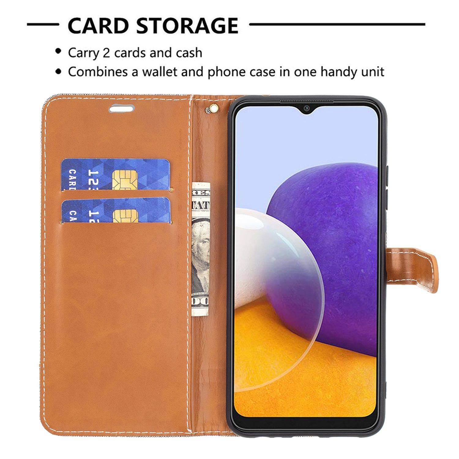 Hülle kompatibel mit Samsung Galaxy A22 5G Kunstleder Handyhülle - Handy Case Grau