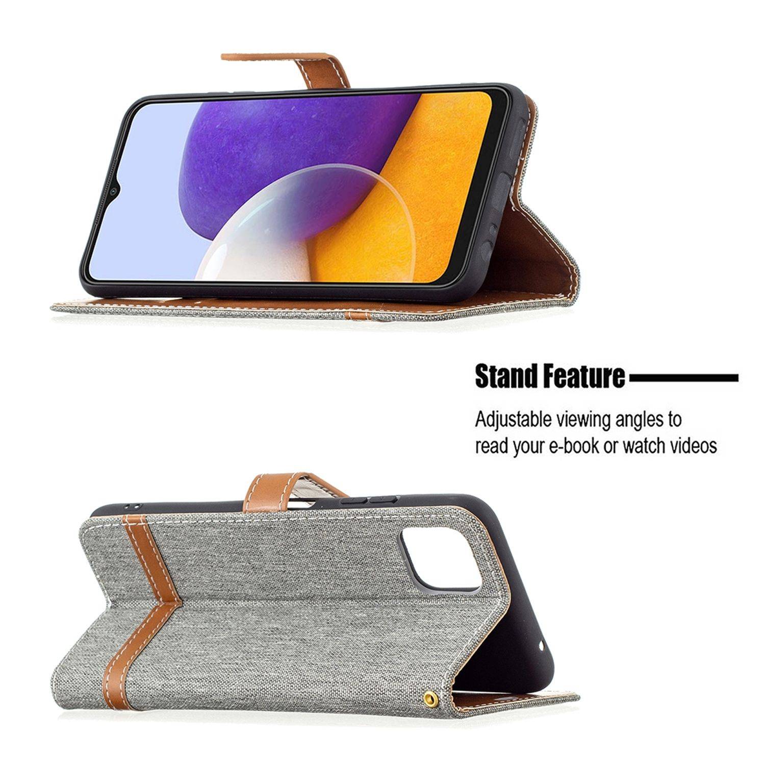 Hülle kompatibel mit Samsung Galaxy A22 5G Kunstleder Handyhülle - Handy Case Grau