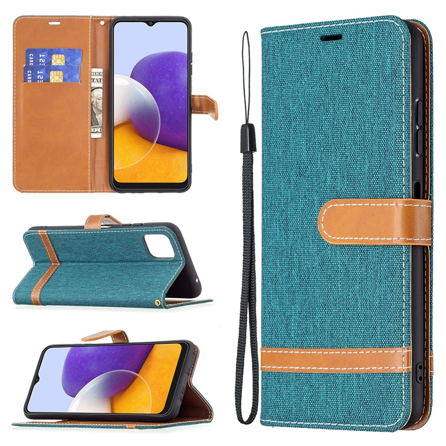 Hülle kompatibel mit Samsung Galaxy A22 5G Kunstleder Handyhülle - Handy Case Grün