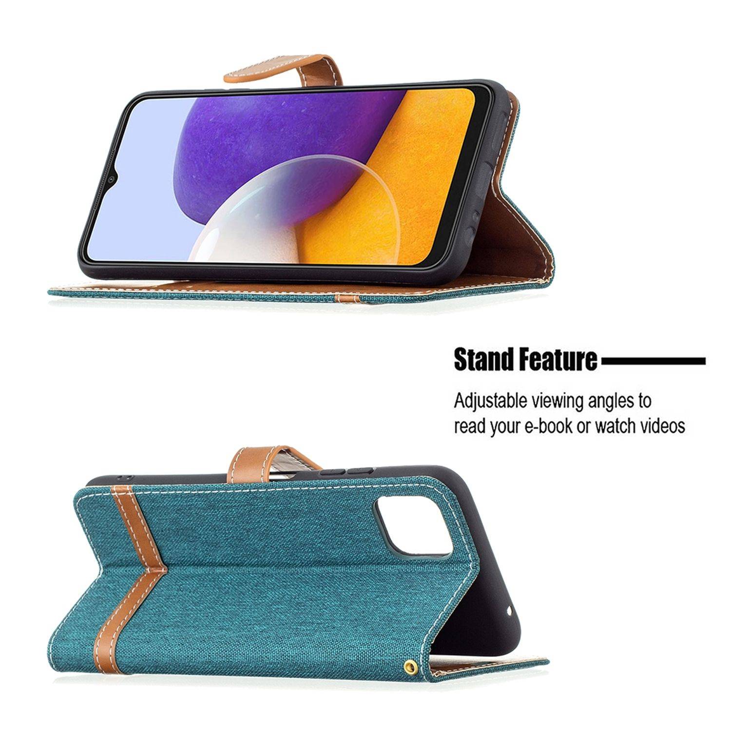 Hülle kompatibel mit Samsung Galaxy A22 5G Kunstleder Handyhülle - Handy Case Grün